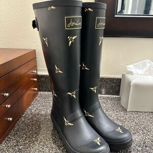 Joules Tall Black Bee Print Rain Boots